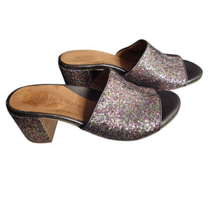 Gentle Souls by Kenneth Cole Chantel Glitter Block Heel Slide Sandals Sz 7.5